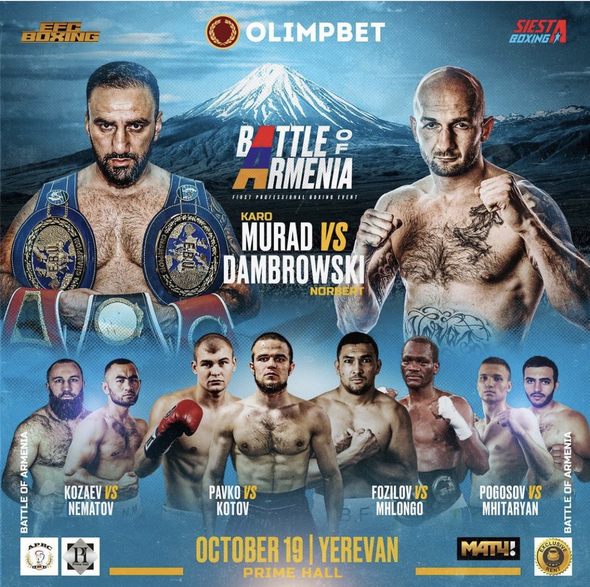 ArmFightZone's tweet photo. Un événement de boxe sera organisé à Yerevan ! 🇦🇲 avec des combats de boxe anglaise et des combattants de renom. Le combat principal opposera Karo Murat🇦🇲 (32-4-1) à Norbert Dambrowski🇵🇱 (23-9-2)
Le 19 octobre 🗓️ à l’#EFCBoxing ! 🔥 https://t.co/UuQpE5Exi8