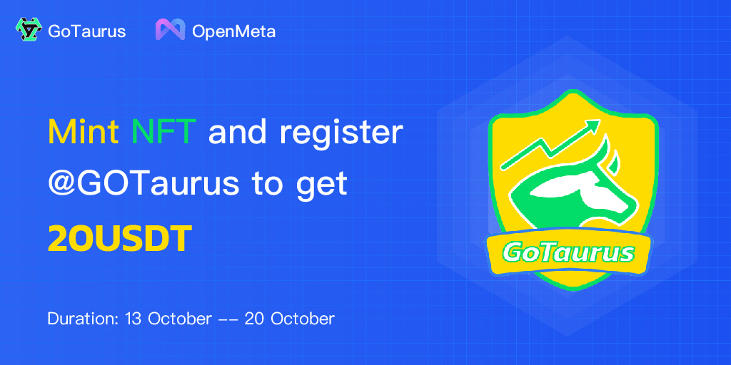 coin_foxs's tweet photo. 🎉@GOTaurus& @OpenMeta_NFT airdrop activity
🚀Mint NFT and register @GOTaurus to get 20USDT
⏰Duration: October 13 - October 20
👉Join in @OpenMeta_NFT to complete the task:https://t.co/90JBW6TYXn
✍️Fill in the form:https://t.co/PSCZ1zOULA https://t.co/u7aCbXRZhM
