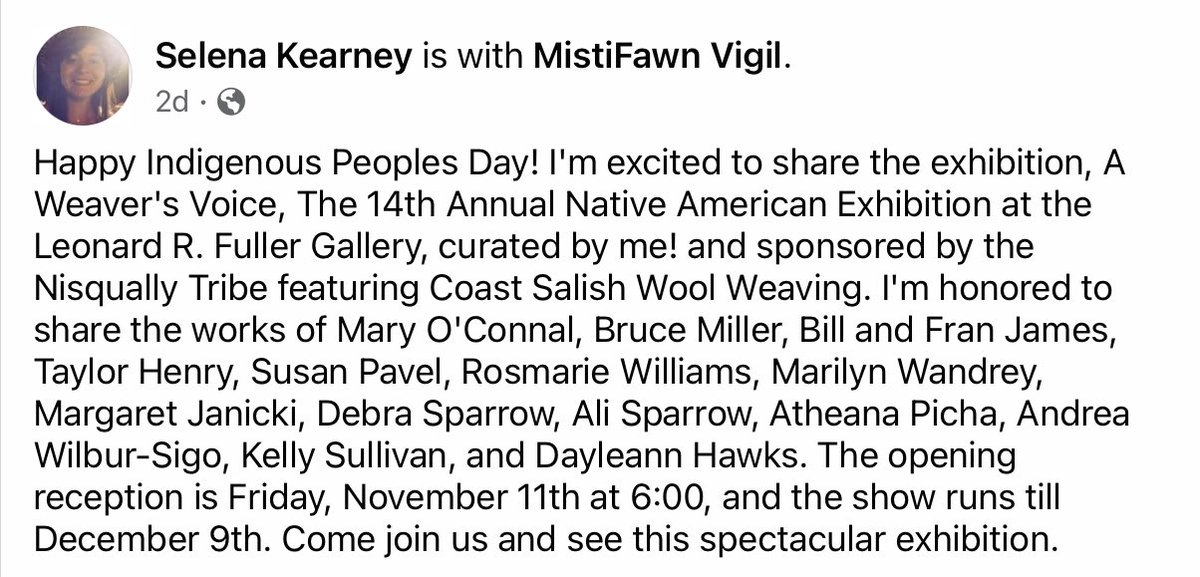 peggybe_oonujut's tweet photo. Life has been very busy, I almost forgot. I’m in my 1st Art Exhibit showing my Salish weavings AND my Mum’s (posthumously).
Mum and me are in a show together, for the 1st time!
https://t.co/gNO7Vzhqrm
#MyMumsAMatriarch
#IntergenerationalGrowth https://t.co/6OIc03aeU8