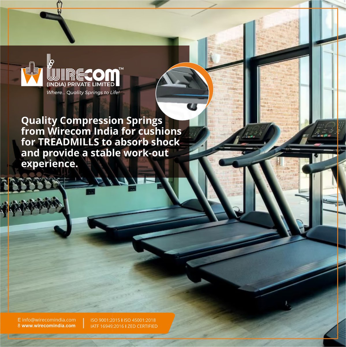 WirecomIndia's tweet photo. A #ShockAbsorption #Treadmill absorbs any sharp increases in pressure, ensuring the rebound holds less of a negative impact while #workout. This function is dependent on the #Compressionsprings used in the cushions of the treadmill.
#treadmillrunning #treadmillrun #wirecomindia https://t.co/o6XbN3hR36