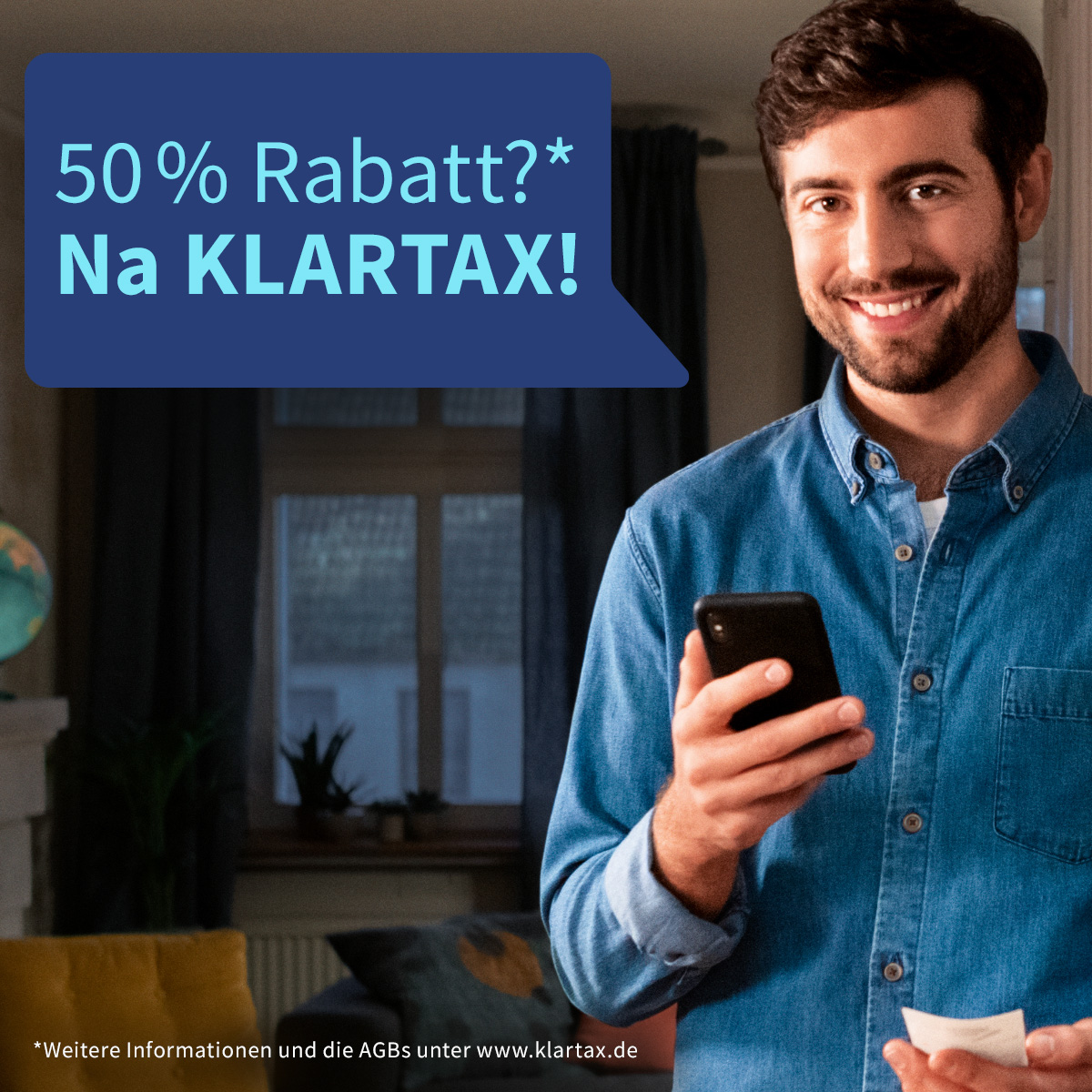 Bei KLARTAX gibt’s Prozente: Wer bis zum 31.10. die Steuer macht, spart 50% bei den Übermittlungskosten. Gleich loslegen 👉 klartax.de