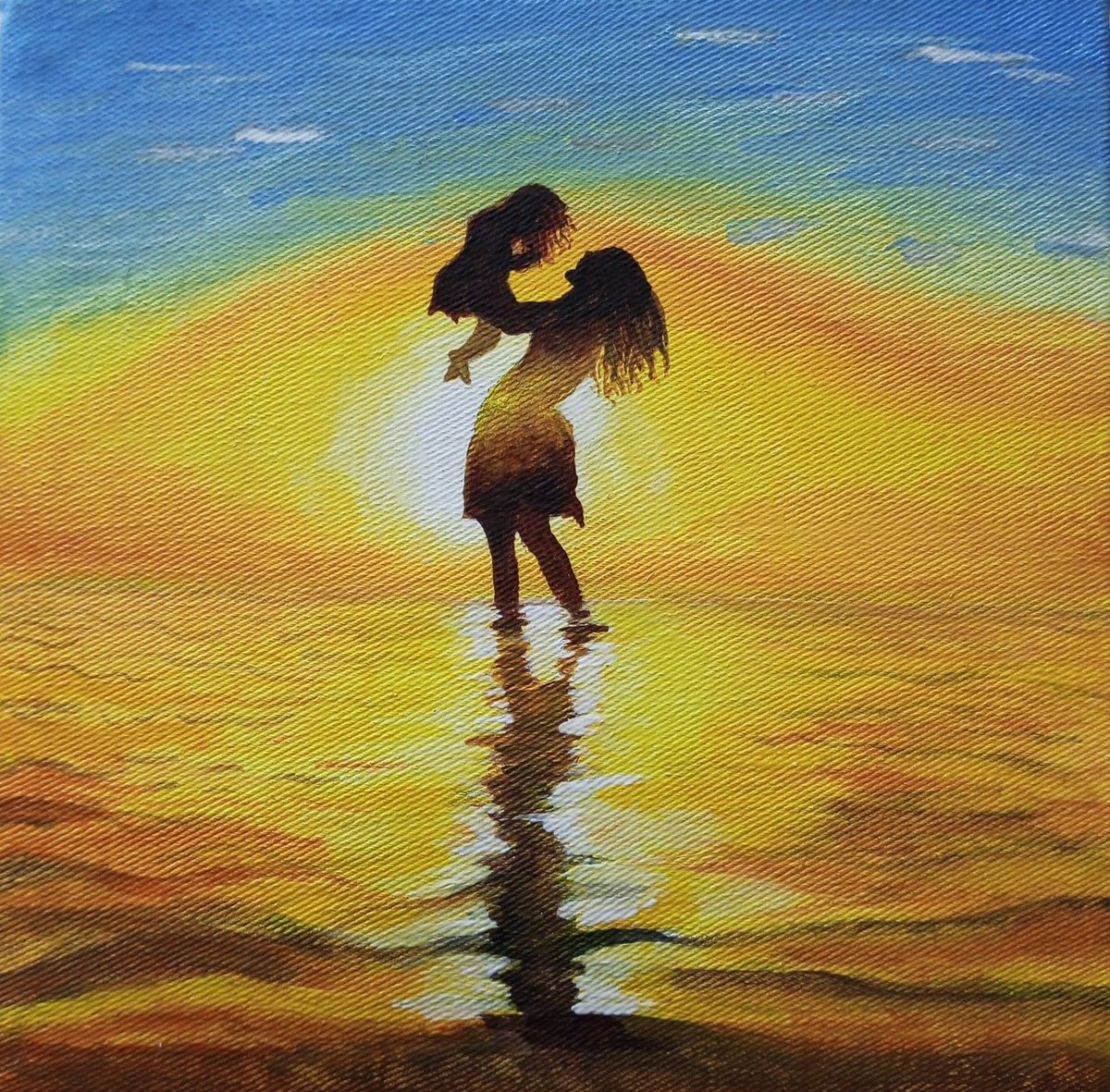 janicecreatives's tweet photo. This piece is called Beautiful beginnings 🌱 💙. 
The only sunrise in the sunset mini series I've been working on. 
20 by 20 cm.
Acrylic on canvas.
Available for purchase 🏷️.
Ksh 2,500 only. https://t.co/qHqWNN2Bm1