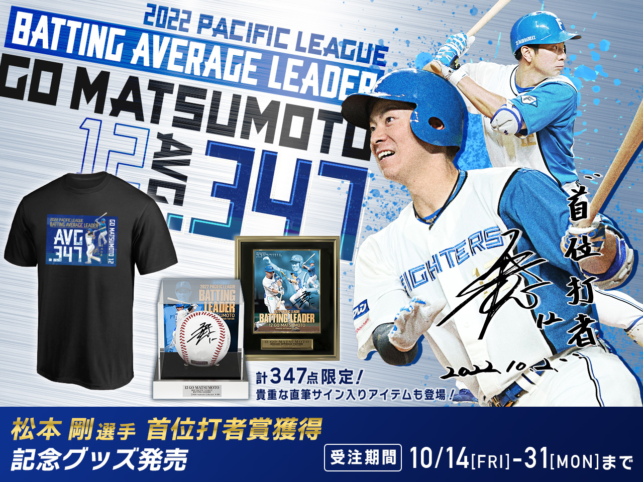 ★直筆サイン入り ★未使用品★ 松本剛　#12　レプリカユニフォーム　Ｌサイズ　北海道日本ハムファイターズ 直筆サイン入り 未使用品 松本剛 #12 レプリカユニフォーム L