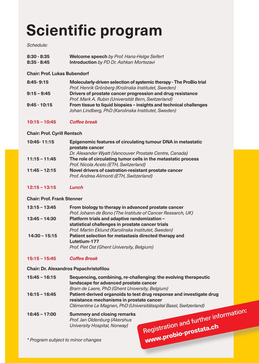 Prof_SeifertH's tweet photo. Save the Date!
Am 13. Januar 2023 findet das 1. ProBio Symposium «New treatment strategies for advanced prostate cancer» am Universitätsspital Basel statt. 
Mehr Informationen unter: https://t.co/RJfsiyLPUL   
#Urologie #TeamUSB #prostatecancer #ProBio https://t.co/zMayFlaaEd