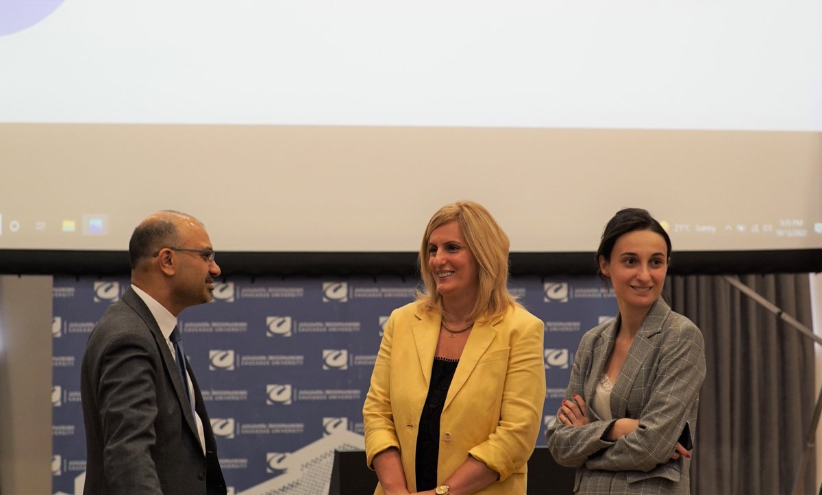 On October 12, Caucasus University hosted the President of the German Academic Exchange Service (DAAD), Prof. Dr. Mukherjee

Within the framework of the visit, a public lecture by Professor Dr. Mukherjee was held on the topic - "Science Diplomacy"