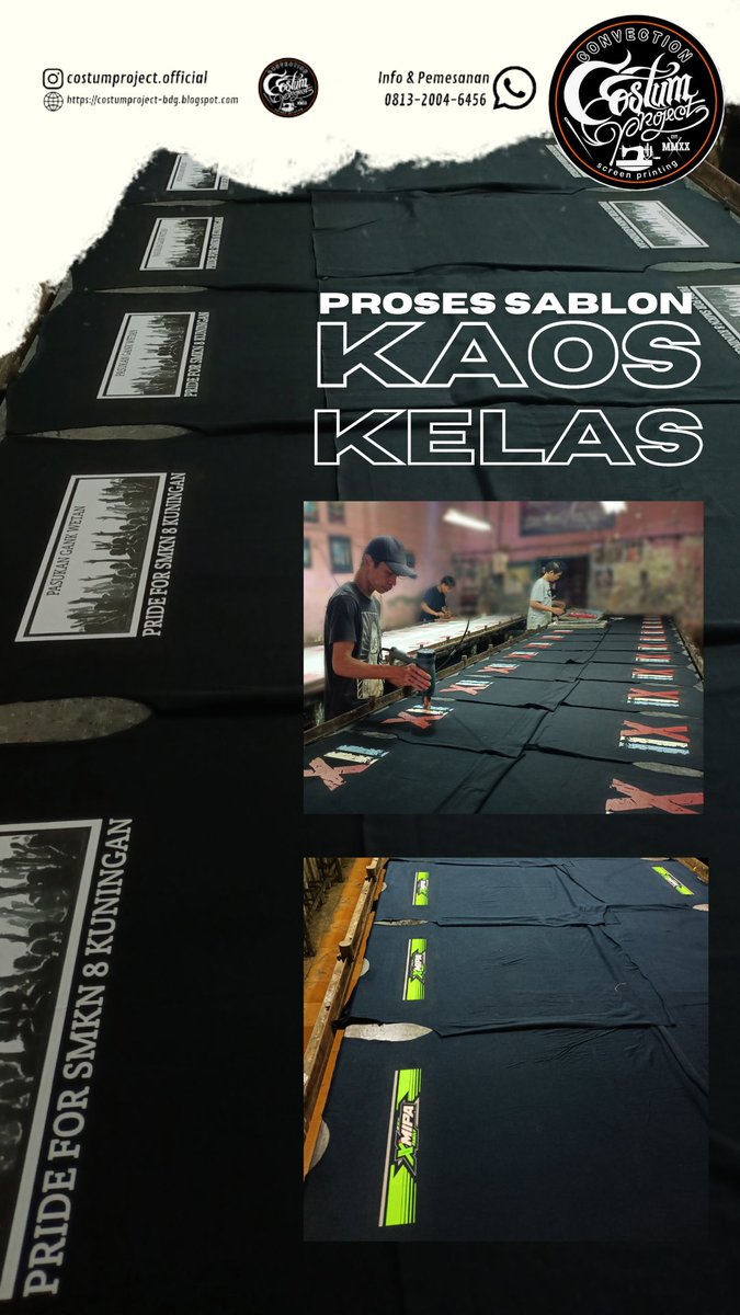 Bagi siswa siswi yang mau bikin Baju/ Kaos kelas dengan desain sendiri, boleh banget yaaa....
 Contact : 
📲 What'sapp 081320046456
Workshop
📍Jalan Burujul, Taman kopo indah 2,  Bandung.

KEPUASAN CUSTOMER ADALAH PRIORITAS KAMI !!
--------------------------------------------