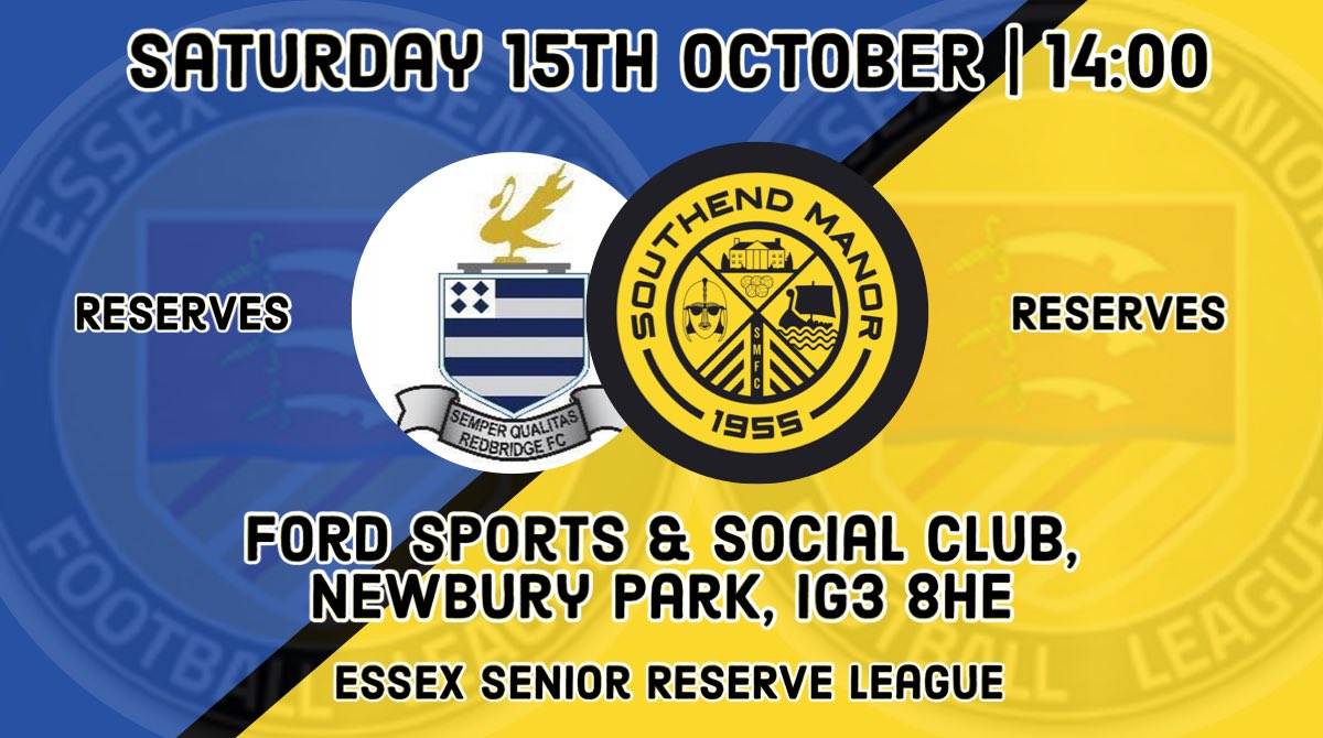 SouthendManorFC's tweet photo. ⚫️🟡UP NEXT RESERVES⚫️🟡
Our reserves are on the road this weekend as they travel to @TheMotormen Reserves in the @EssexSenior reserve league 2
#awaydays #manorreserves #ourmanor 💛 https://t.co/wEwZ41Lyzi