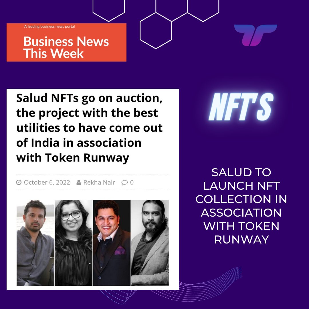 TokenRunway's tweet photo. (2/3)
@saludbeverages launches its new collection of NFTs for auction in association with Token Runway. It is a project that provides the best experiences to its buyers. Here's a glimpse of some of the media coverage. 
#nftnow #nftblockchain #nftnews #nft https://t.co/mLpzTmBMje