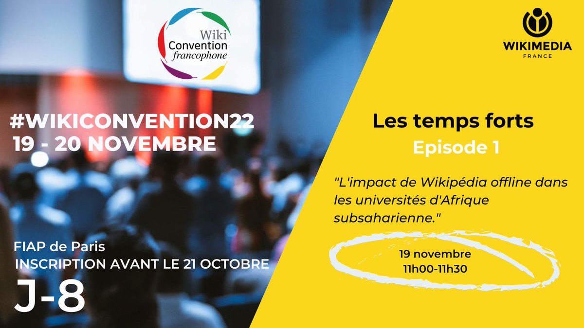 Wikimedia_Fr's tweet photo. Impact de #Wikipédia offline dans les universités d'Afrique subsaharienne : 
➡️Conférence de Yanstv le 19/11 de 11h00 à 11h30 à la #wikiconvention22 
➡️Inscriptions et programme :  
https://t.co/PCFyekzbzE

#UNIVERSITÉ #NUMERIQUE #EDUCATION #KIWIX #WIKIFRANCA #WIKIMEDIA https://t.co/LkixaPb4hB