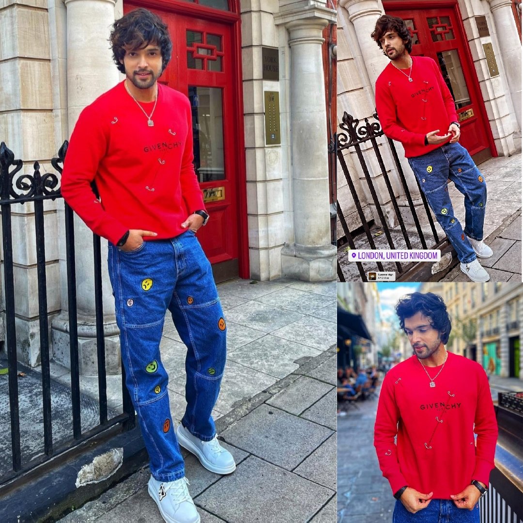 deepshikha3061's tweet photo. Red is in my blood 🩸👅 
#favcolour #london🇬🇧 #covertgarden @givenchy

@LaghateParth on IG ♥️
 
Him + Red sweater ❤🧥
He's looking cool, hot &amp; handsome in his fav color.😎😍🤩🔥

#ParthSamthaan https://t.co/DKKUQjaSD7
