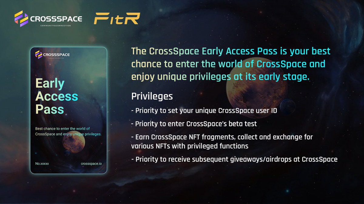 FitRofficial's tweet photo. 🎊CrossSpace X FitR 5*CS Pass Giveaway
✨Early access to choose your unique ID ✨Earn NFT fragments for premium features ✨Receive future giveaways
✅Follow @CSpaceOfficial @Leoninweb3 @FitRofficial 
✅Like, retweet, &amp; tag 1 fren
✅Join DC https://t.co/mNVggzwqwg
🔥48hrs https://t.co/kGwmqNiJ6W
