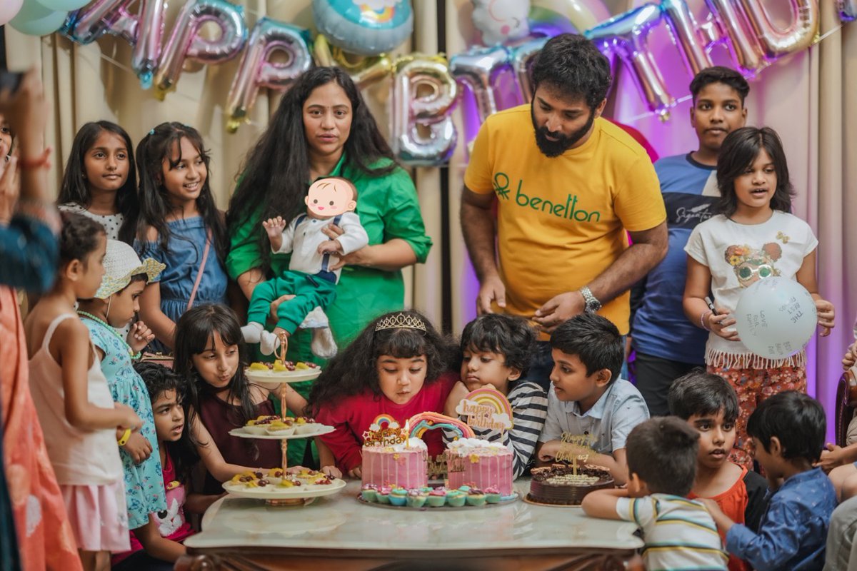 Choreographers @shobimaster and @LalithaShobi celebrated the birthday of their daughter Syamantakamani Ashvika Shobi as she turned 7 along with their newborn baby boy, the new addition to their family @teamaimpr