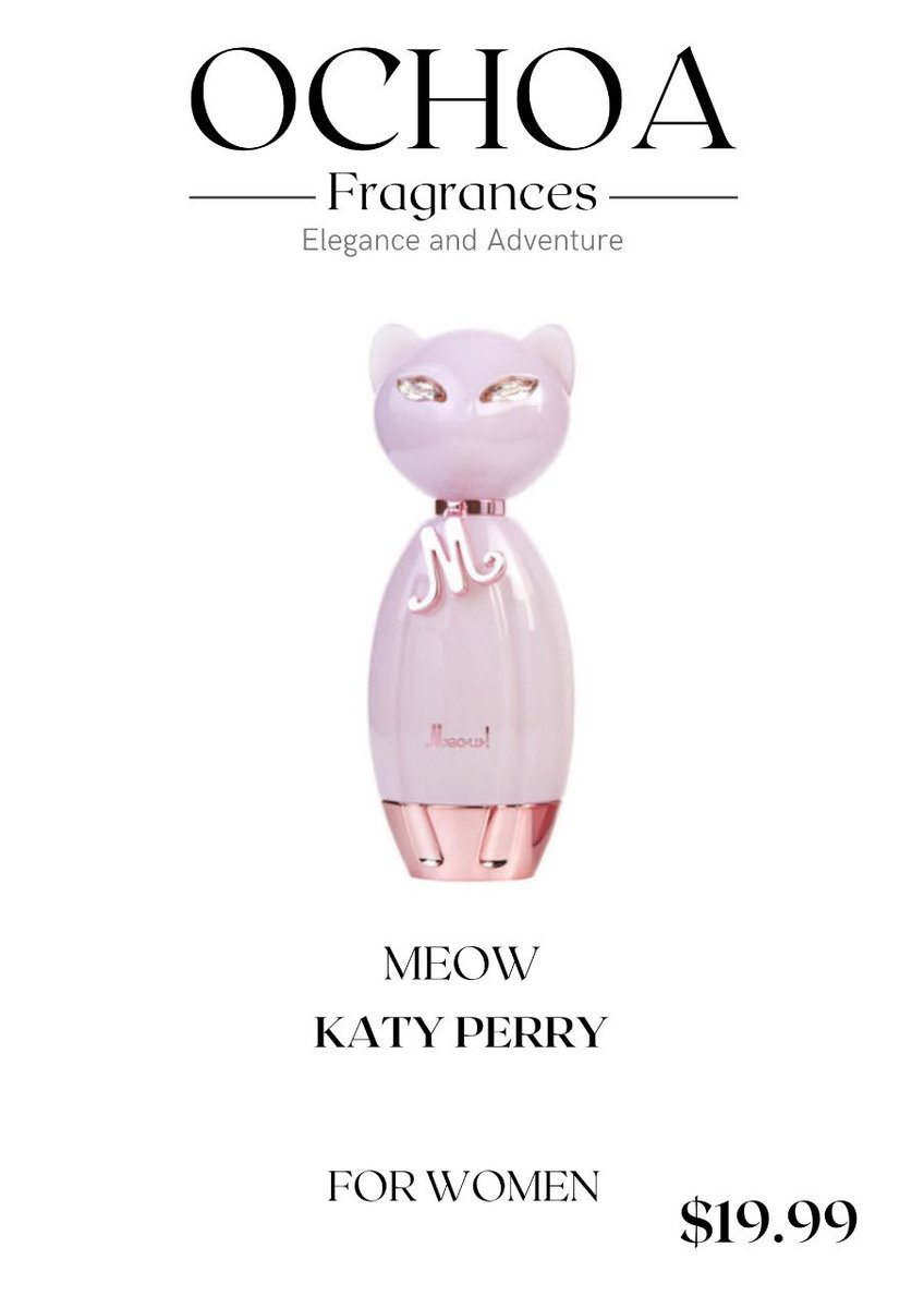 OCHOAFragrances's tweet photo. #ATENCIÓN 🗣

#Meow 😻 de #KatyPerry es una de las fragancias de uso diurno más querida por nuestras jóvenes 👩🏻, la cual convierte vuestros días comunes en momentos inolvidables.✨💕

En @OCHOAFragrances la podrás encontrar desde $19.99.🤩
#EleganceAndAdventure #Damas #Caballeros https://t.co/WPtvi5maUM