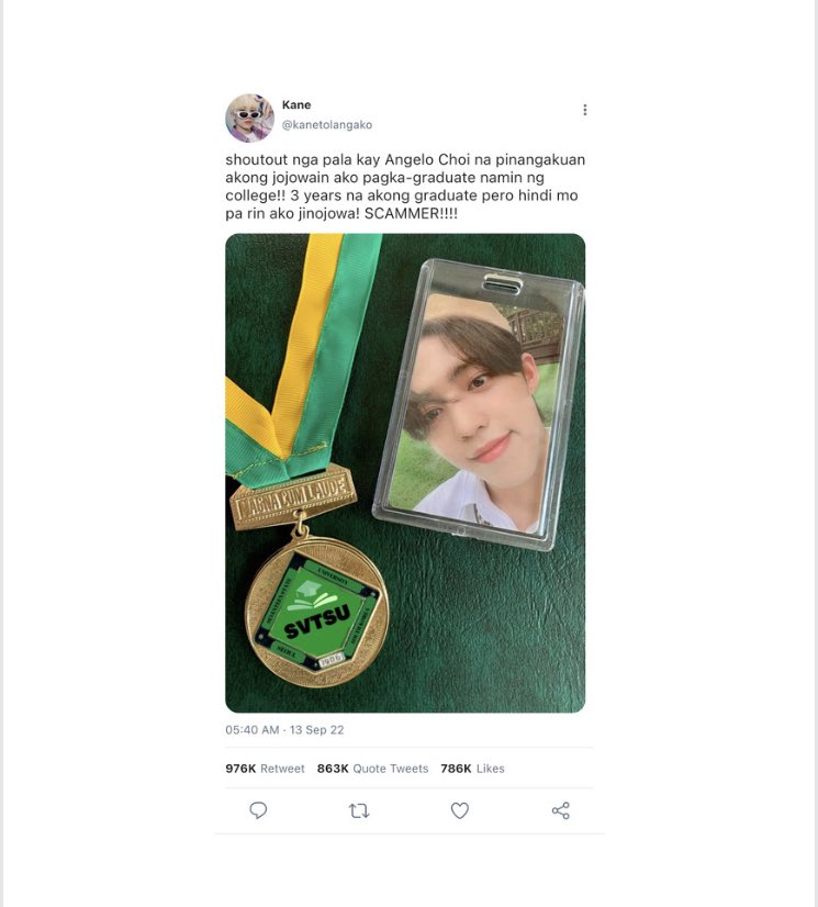 svtauwriter's tweet photo. Scammer,

a #jeongcheol mini filo au kung saan nag-shoutout si Kane sa ex-crush nyang pinangakuan syang jojowain sya pagka-graduate nila ng college. https://t.co/OSeBjZueKC