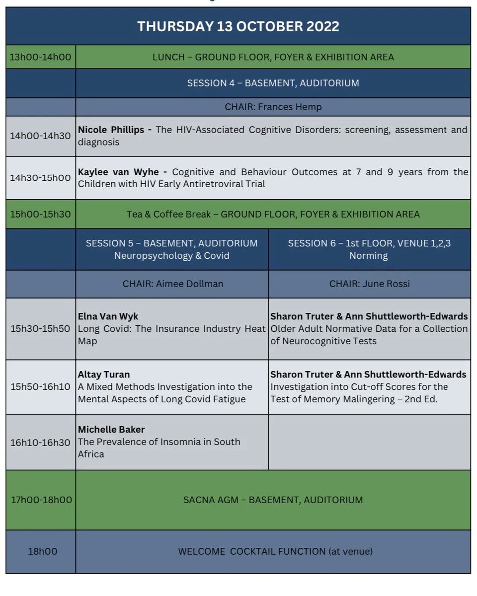 SaSacna's tweet photo. Thursday, 13 October 2022
#SACNA2022 #SACNAConference2022 #neuropsychology #CapeTown #clinicalpsychology #educationalpsychology #forensicpsychology #counsellingpsychology #backtoconferencing https://t.co/VxJ8ML6aLf