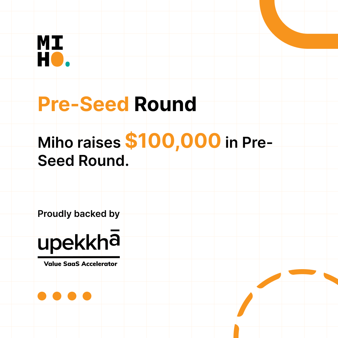 getmiho's tweet photo. Super excited to announce that we have raised a pre-seed round of funding @getmiho, from @upekkhaBe!

#funding #launch #Saas https://t.co/RjGNHHlHat