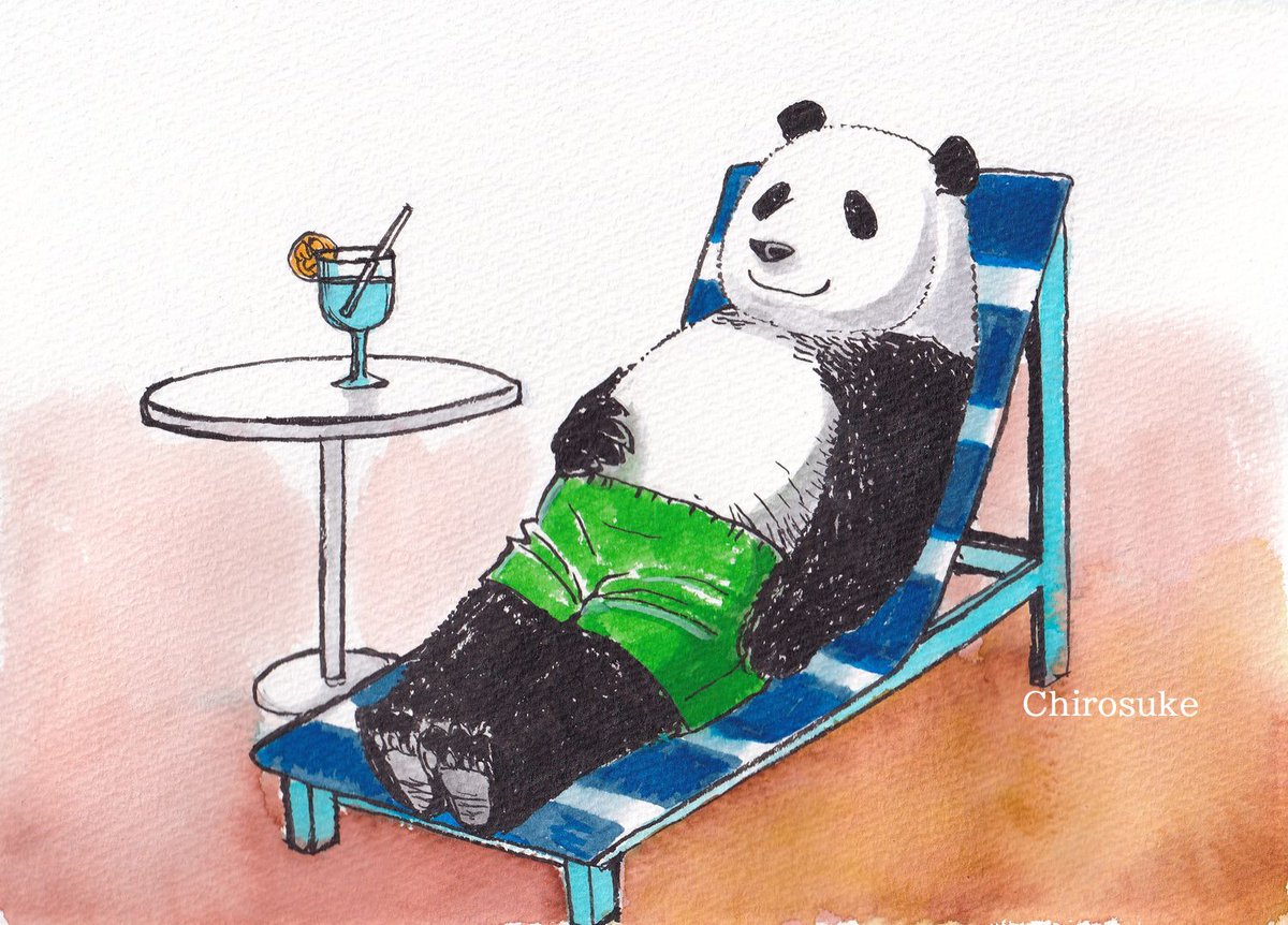 panda no humans male swimwear swim trunks green shorts lying drink  illustration images