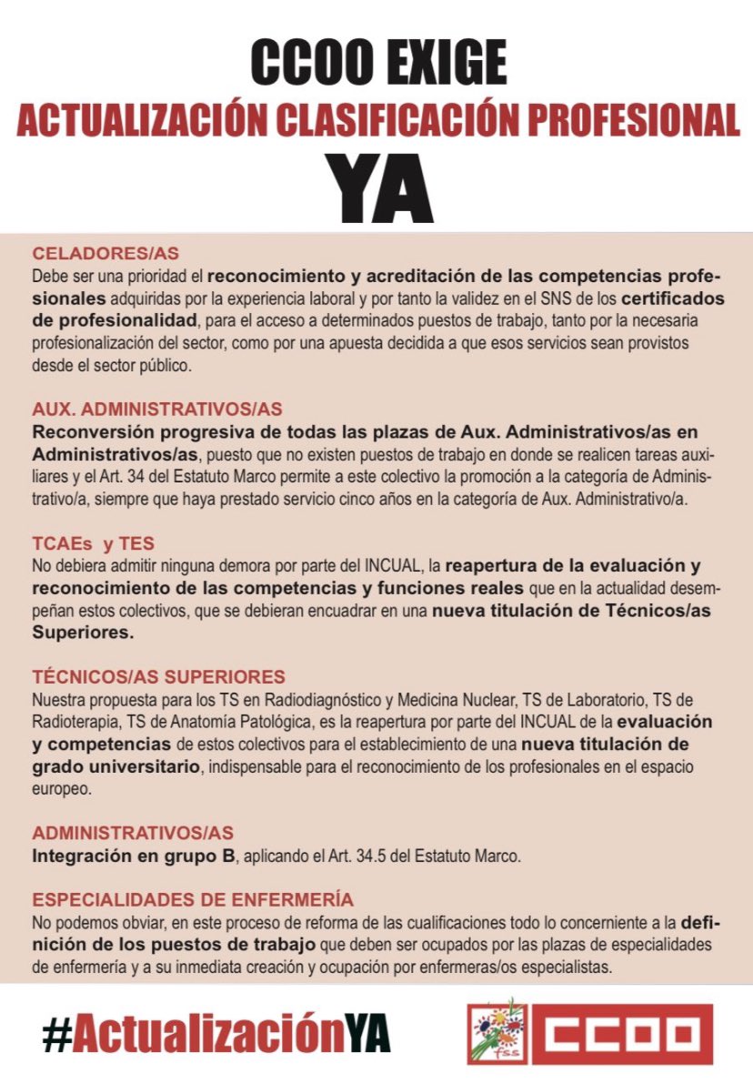 narkunasia's tweet photo. #ccooExige actualización de la clasificación profesional para todas las categorías #ActualizaciónYa @sanitarioccoo @CCOOSanidadMad @zupo21 https://t.co/JOEocfmYaG