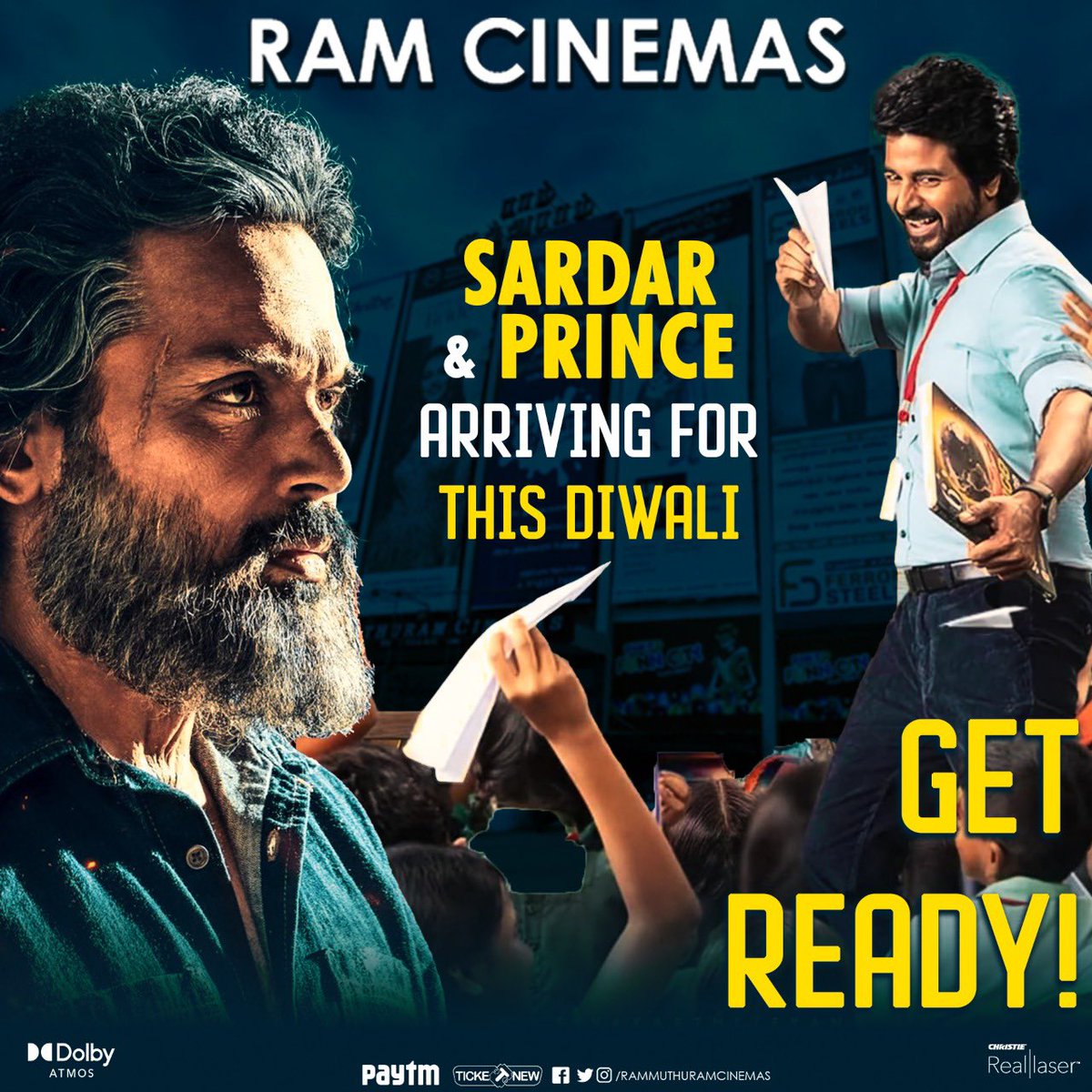 Both #Sardar & #Prince Releasing in your Ram Cinemas this Deepavali 💥 Get ready to celebrate this festival season from next Friday 🥳 Bookings will open soon !!