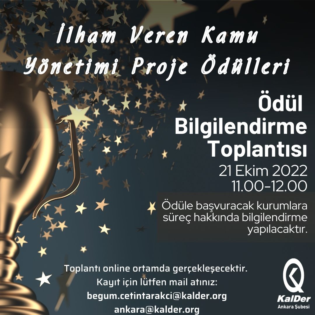 İlham Veren Kamu Yönetimi Proje Ödülleri'nin 2023 yılı başvuruları devam ediyor. Ödül süreci hakkında 21 Ekim tarihinde kurumlara yapılacak bilgilendirme toplantısı için bizlerle iletişime geçebilirsiniz.
2023 yılı ödül başvurusu için tıklayınız: lnkd.in/d3s83AC5