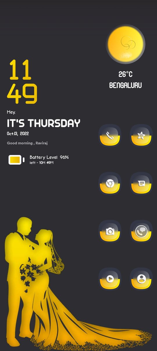 rrravirajs3's tweet photo. Yellow Couple Setup
Glaze Yellow #iconpack #komponents @knocksamsummer
#wallpaper from Sam Walls @knocksamsummer
NOX #kwgt Edited by ME @Riteshk021 @PurveshShinde
Template @pashapuma1
#rr_homescreensetups #rr_homescreensetup #yellow #glaze #couple #love #customize #android https://t.co/C5dTRPp7wp