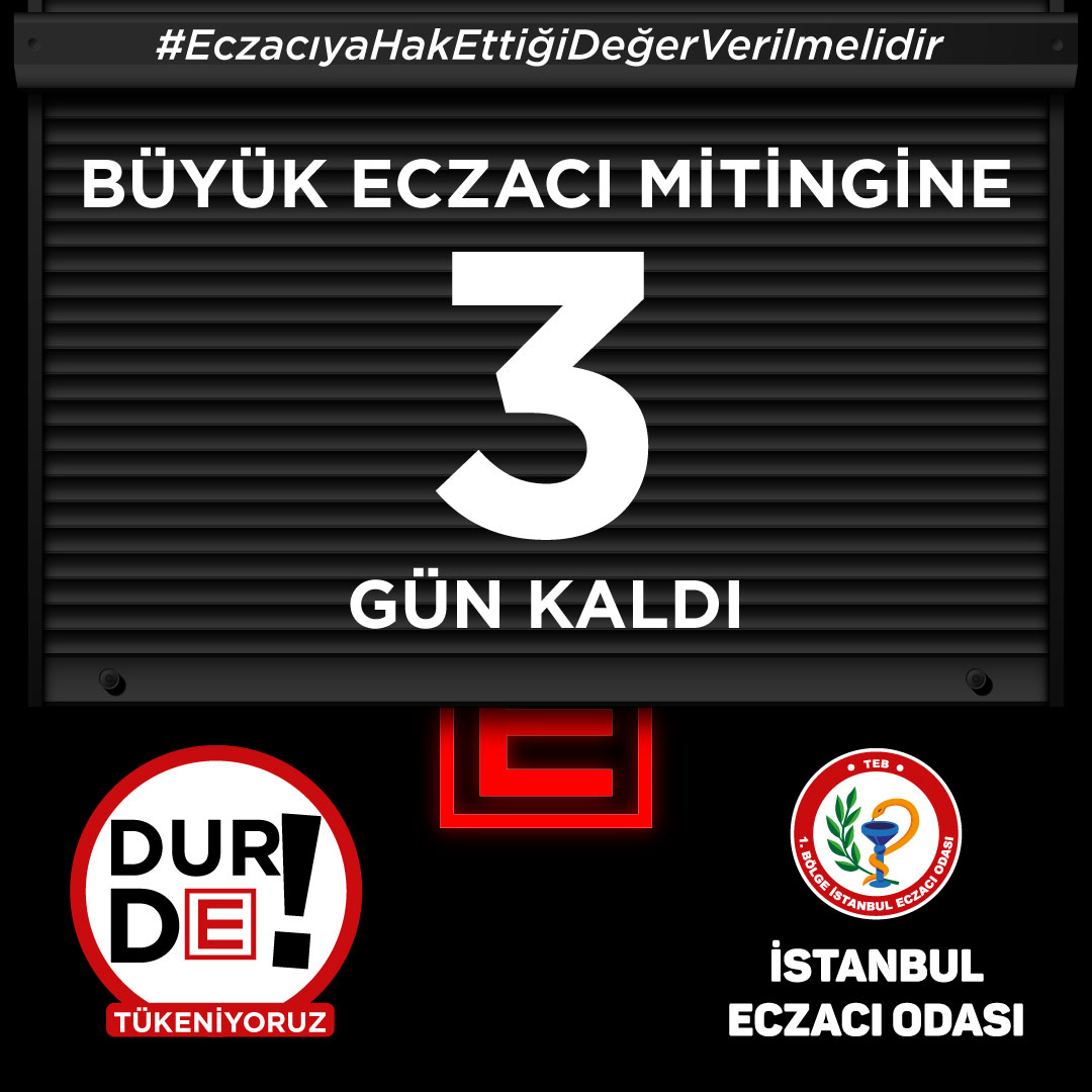 Büyük Eczacı Mitingi'ne 3 gün kaldı!
#EczacıyaHakEttiğiDeğerVerilmelidir
#16EkimBüyükEczacıMitingi