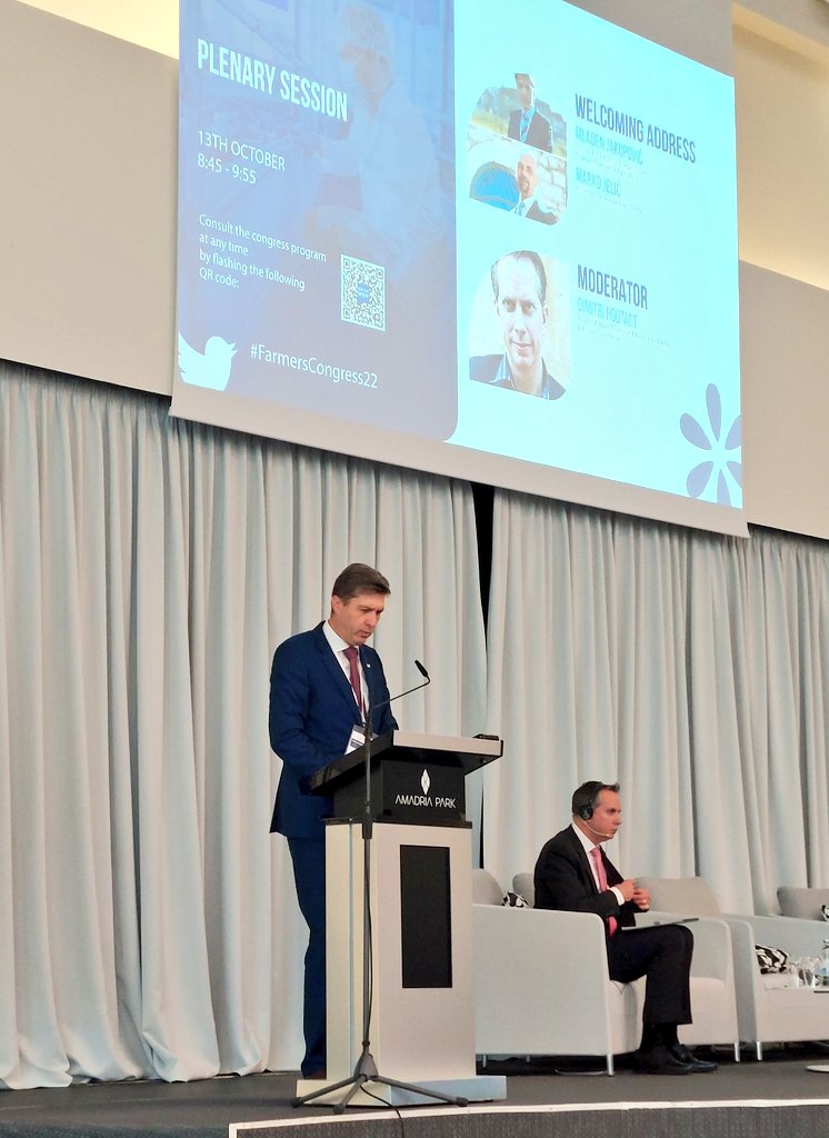 COPACOGECA's tweet photo. President of Croatian Chamber of Agriculture and Copa Vice President @Mladen54887014 opens the Plenary day of the #FarmersCongress22 welcoming farmers across the EU to his home country, outlining the main features of 🇭🇷 agriculture and main challanges it faces. https://t.co/OKk2l0ylva