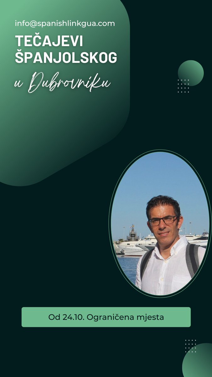 Izvrsna ponuda tečajeva španjolskog u Dubrovniku. Profesor Francisco Ramos Pastor. Sve razine (A1-C2). Ukoliko trebate više informacija: spanishlinkgua.com/hr/nastava-uzi…

Otvoreni upisi. Ukoliko ste zainteresirani, ispunite sljedeću registracijsku formu: forms.gle/P2HzdsDufDWQCz…