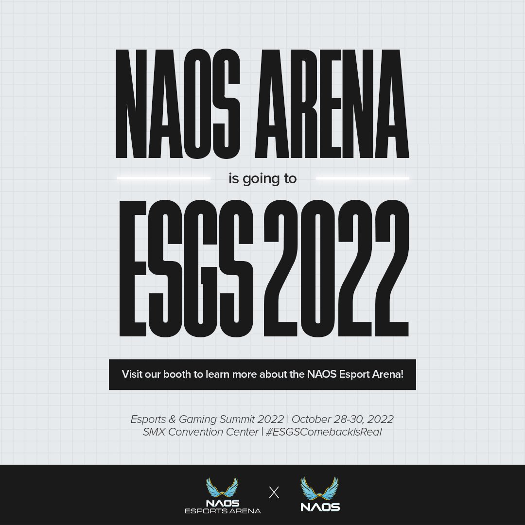 naosarena's tweet photo. Been curious?
Visit our booth at ESGS โ22 to learn more about the NAOS Arena! Weโve also got a lot of surprises up our sleeves. ๐
#ESGSComebackIsReal #NAOStheTime #FlyHighNAOS #NaosArena https://t.co/txC5ZHq3RU