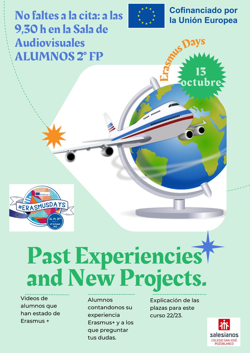 En @salesianospozo ya está todo preparado para celebrar el primer evento de #ErasmusDays de este año PAST EXPERIENCIES &amp; NEW PROJECTS! <a href="/sepiegob/">SEPIE</a> <a href="/SalesianosSMX/">Salesianos SMX - #UnSueñoParaTi</a> <a href="/PlurilingualSMX/">Plurilingual SMX</a>