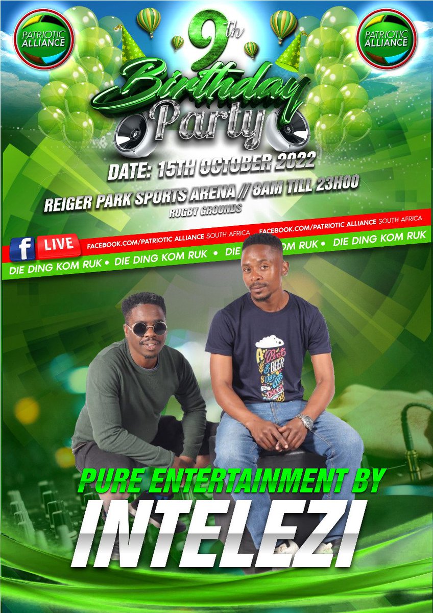 OnsBaizaNie's tweet photo. Join us in Reigerpark, Ekurhuleni 15Oct'22
We're giving maximum support to all our local favorites. Come dance with us! ๐๐ฅ๐๐ฅ๐๐ฅ #9years #PAbirthday #SaveTheDate #HareBaize https://t.co/P6ptrrzUca