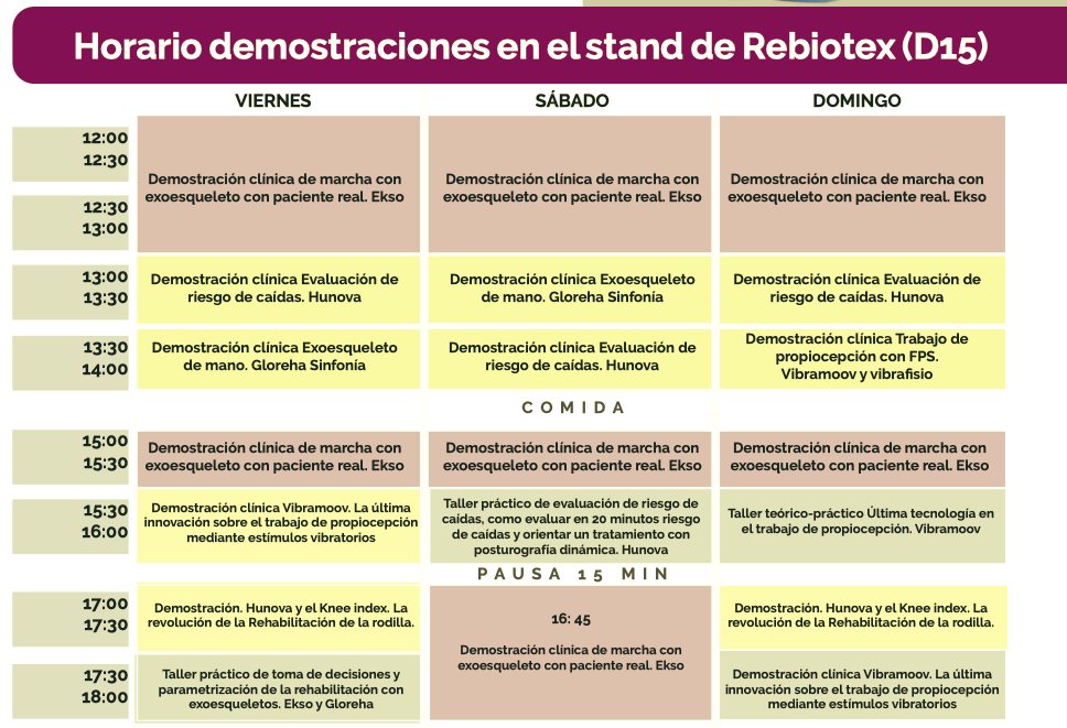 rebiotex's tweet photo. Os invitamos a venir a vernos a nuestro stand D15 en la feria FISIOEXPO. Estaremos desde mañana 14 hasta el 16 de octubre https://t.co/SWwHluj7N1 .Haremos varios talleres y demostraciones prácticas para enseñaros el presente de la #neurorehabilitación. https://t.co/YIxKdHsWLe