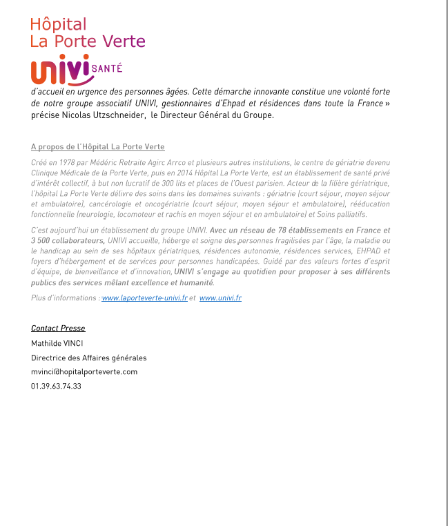 HopLaPorteVerte's tweet photo. Retrouvez le Communiqué de presse de @HopLaPorteVerte #univi pour l'ouverture de sa nouvelle unité d'admissions directes. Un projet innovant pour éviter les passages aux urgences non pertinents des personnes âgées. @ARS_IDF @Sante_Gouv #pacterefondationurgences https://t.co/VGXHzYXOhW