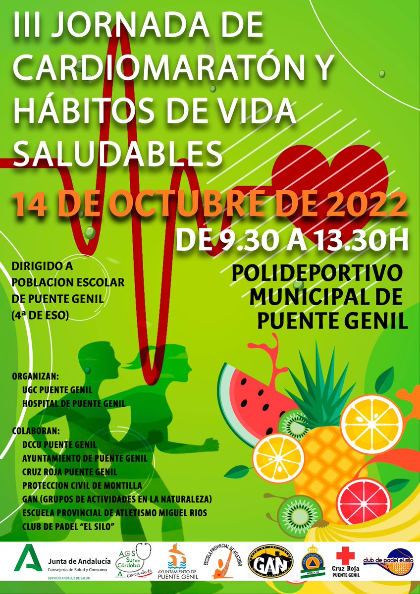 ➡El Centro de Salud y  
Hospital de Puente Genil #AGSSurdeCórdoba organizan la III Jornada de Cardiomaratón y Hábitos de Vida Saludable en colaboración con DCCU P.Genil <a href="/AytoPuenteGenil/">Ayuntamiento Puente Genil</a> <a href="/CruzRojaCordoba/">Cruz Roja-Córdoba</a> <a href="/GANaturaleza/">GAN</a> <a href="/epamiguelrios/">EPA Miguel Rios</a> <a href="/PadelelSilo/">Padel el Silo</a> #LocalizarlaSalud👇