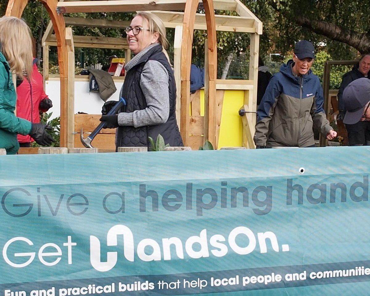 GetHandsOnUK's tweet photo. The beginnings of a new #OutdoorLibrary and #MemorialGarden has sprung up in @WhitefieldPS thanks to yesterday’s @sjpwealth Liverpool team! We look forward to completing the project today and celebrating the opening of the new spaces with the staff, children and parents. https://t.co/RaJzKGas3U