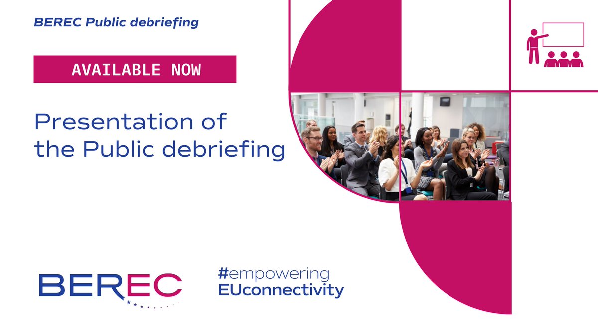 🔔 Download the full #presentation of yesterday's #BEREC Public Debriefing on berec.europa.eu/en/events/bere… 

#empoweringEUconnectivity #Roaming #5G #sustainability #VHCN #connectivity #europeanunion #telecommunications #telecoms #broadband #OpenInternet