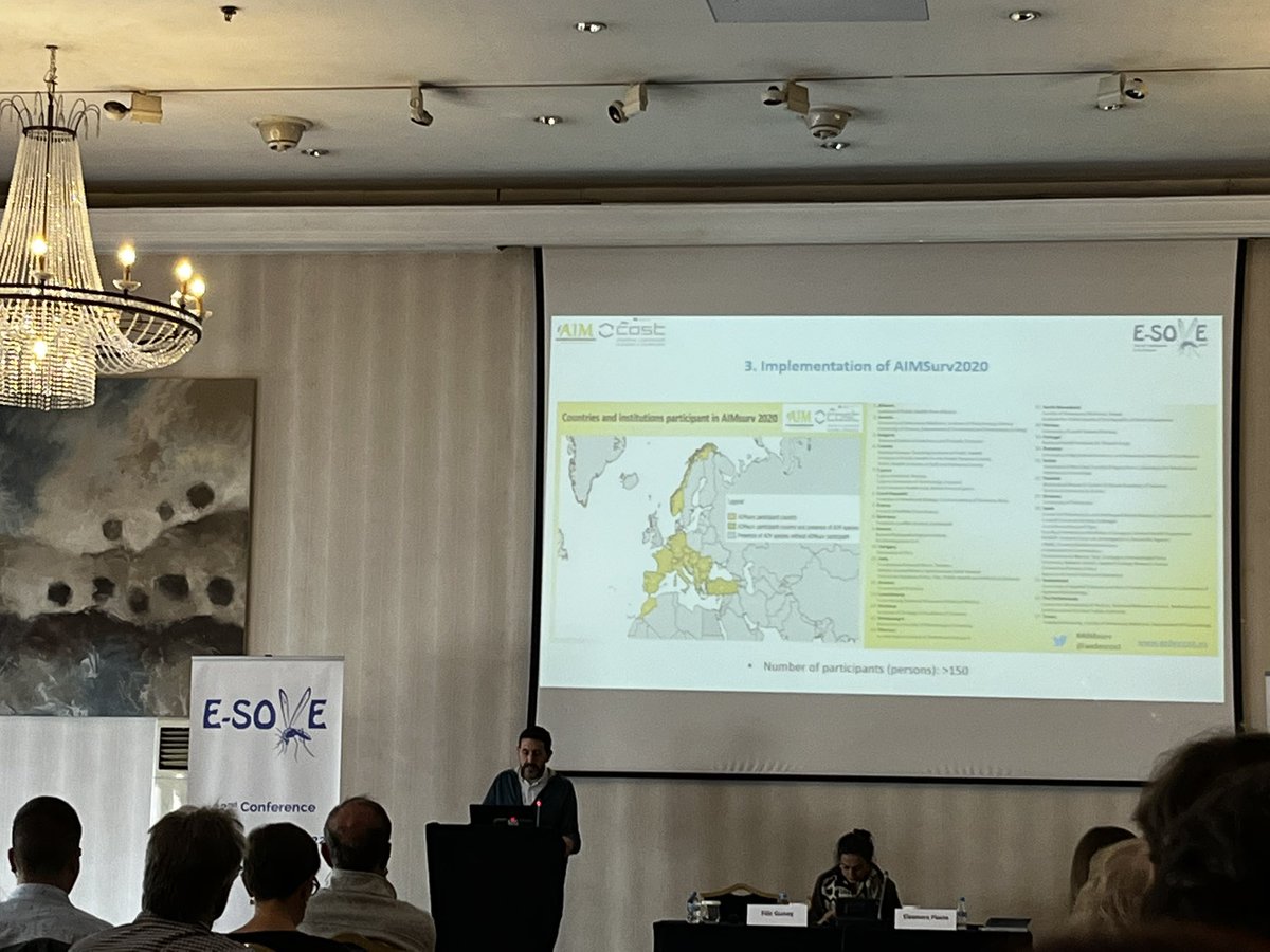 aedescost's tweet photo. 🎙@MAMirandaTweet  inteoduced our #network and achievments of #AIMSurv protocol joined more than 20 countries 👏 at #ESOVE highlighting why to harmonize the #surveillance of #Aedes #invasive 🦟 in Europe 🇪🇺 @_SOVE_ @Mosquito_Alert https://t.co/SWnjJAygpq