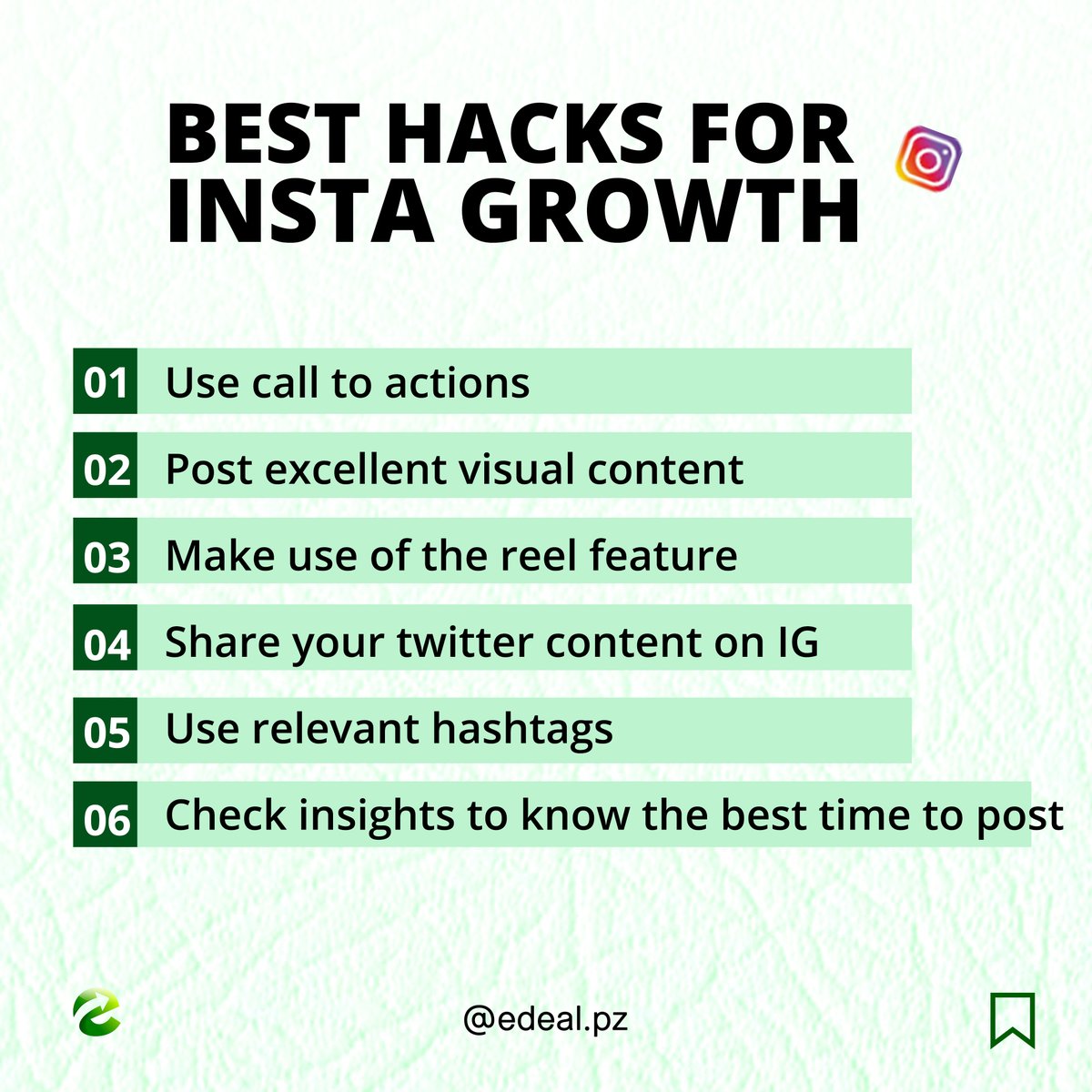 EdealPz's tweet photo. If you have a business do not just post content, be intentional with every post you put out, especially on #instagram.
Which hack is your favorite?
#edeal #DogelonMars #instagramhacked #instagramposts #digitalmarketer https://t.co/wmXkPB8vgp