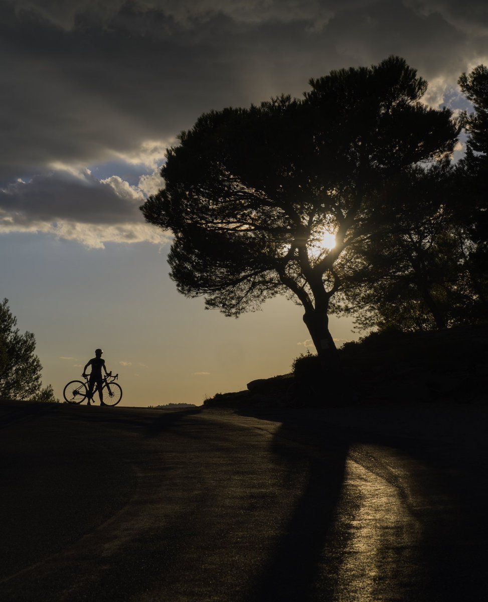 SteveFlemingM9's tweet photo. Our last night in Provence before we headed back north. Marian looking out to the Mediterranean from the summit of the Alpilles close to San Remy. #cyclingsunset #sanremydeprovence #travel https://t.co/weSENwUQNz