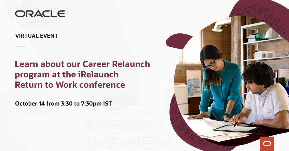 GunaGovindan's tweet photo. Want to relaunch your career after a career break? Join us at the #iRelaunch #ReturnToWork conference on October 14 or learn more about our Career Relaunch program here. https://t.co/FYGe1eG1Ef #OracleForAll https://t.co/WcnynAYFuD