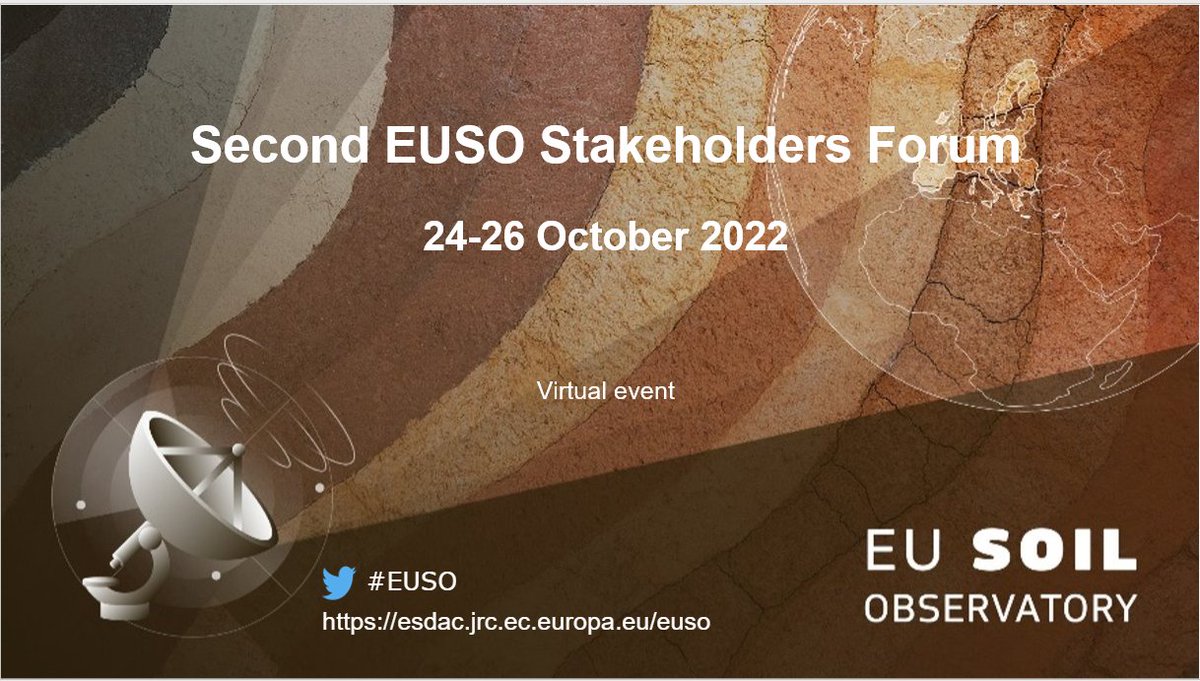 Join the 2nd #EUSO Stakeholder forum to discuss Soil Health ✅Soil Strategy 2030 and Soil Health Law ✅Soil Mission and Living Labs ✅Zero Pollution ✅Costs of Soil Erosion & policy implications ✅Carbon farming & monitoring SOC Changes ✅Soil Districts joint-research-centre.ec.europa.eu/events/2nd-eus…