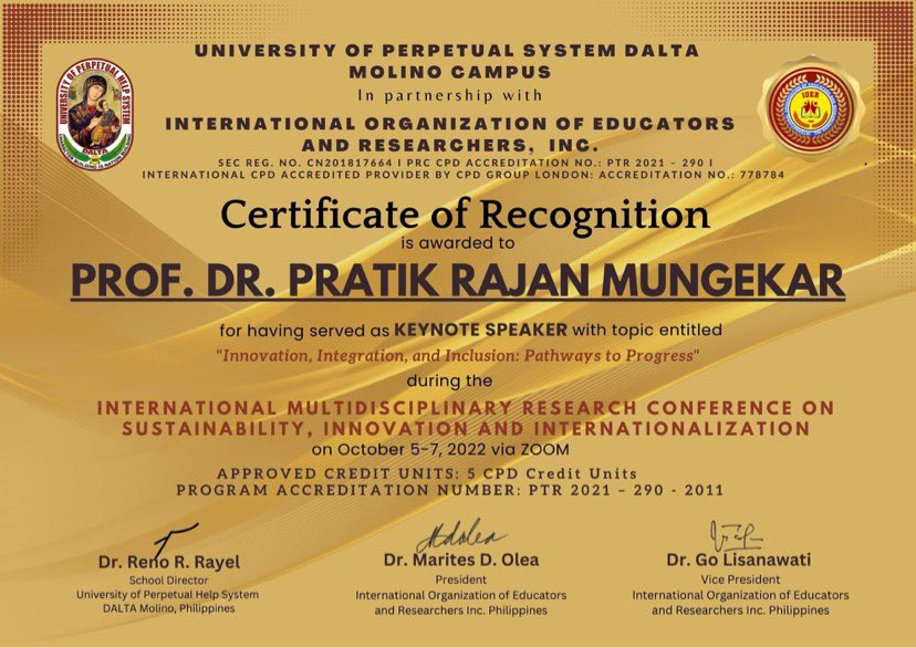 PratikMungekar3's tweet photo. #representedindia
#thistimeinphilippines
I am thrilled to share that on 7th October I’ve delivered my lecture on Innovation, Integration &amp; Inclusion: Pathways to Progress in an International Multidisciplinary Research conference on Sustainability Innovation &amp; Internationalisation https://t.co/gX9r4NCnWF