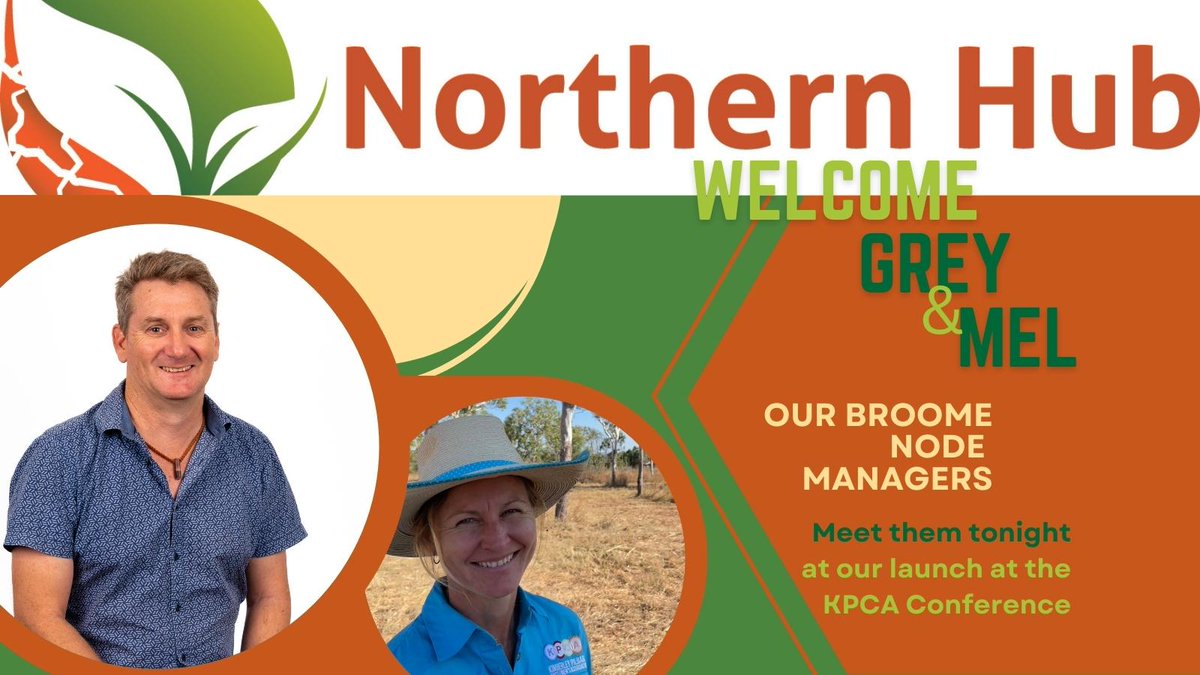 If you're at #KPCA2022, come meet our Broome Node Managers at the launch at drinks tonight: Grey Mackay from Land Alliance &amp; Mel McDonald from <a href="/KPCAssoc/">KP Cattlemen's Assoc</a>. Chair, Anthony Wilkes, CEO <a href="/jedmatz/">Jed Matz</a> &amp; Knowledge Broker David Gallacher are on the ground too. #NorthernHub #NorthernHubAu