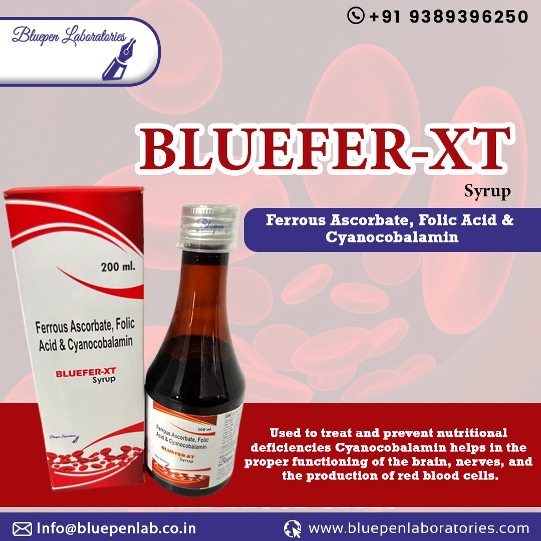 BluepenLtd's tweet photo. BLUEFER-XT
Syrup Ferrous Ascorbate, Folic Acid &amp;Cyanocobalamin 200 ml.

Ferrous Ascorbate is a superior and powerful haematinic that takes care of iron deficiency, anemia and post operative acute blood loss. 

👉https://t.co/drZN3LYOhX

#bluepenlaboratories #arrodapa #bluefer https://t.co/VtznuqSg9O