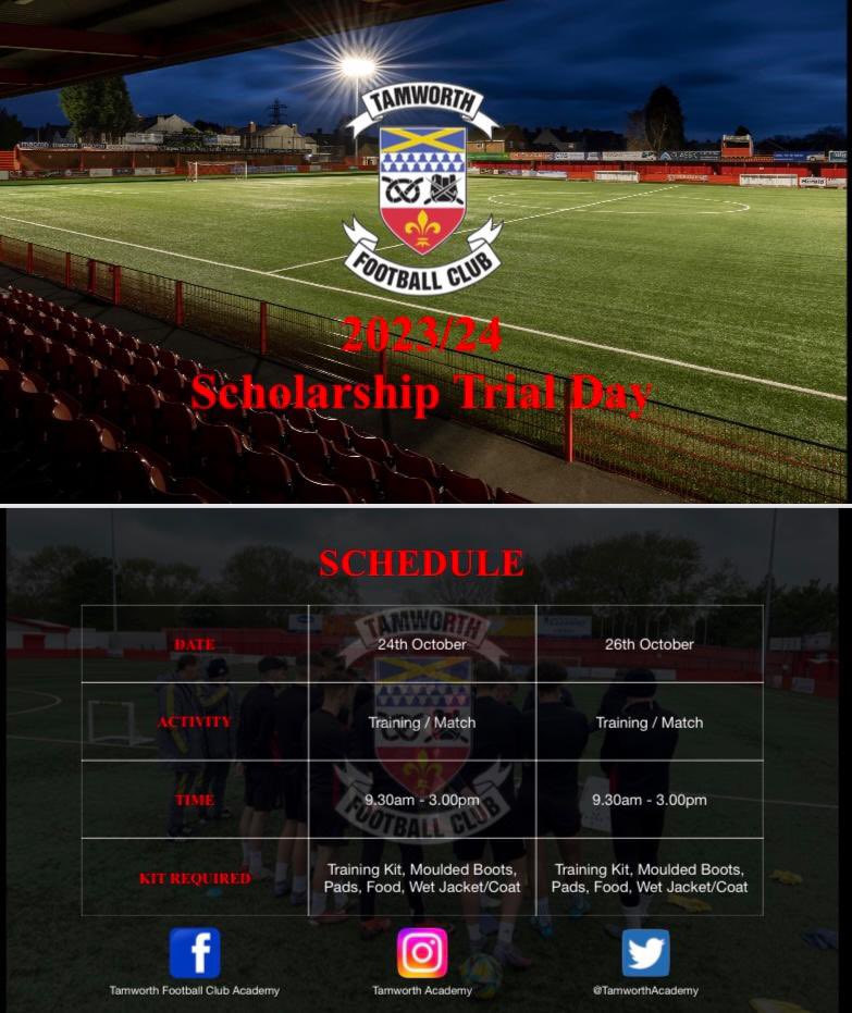 Tamworth FC Academy on Twitter "🌟 TAMWORTH ACADEMY SCHOLARSHIP