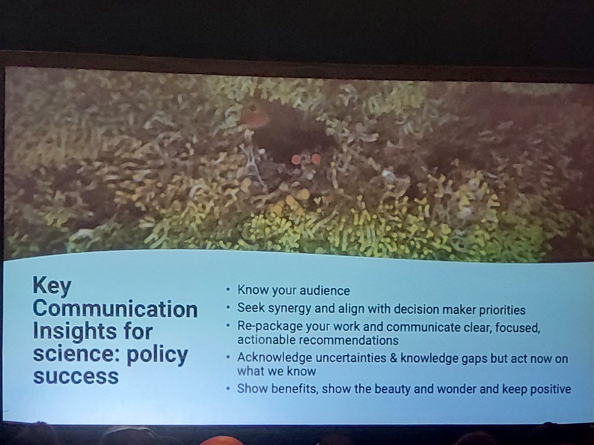How do you convince people with specific agendas to pay attention to your science?
Give people the information they need in a way that makes sense to them &amp; addresses their priorities. Be strategic in what info you share, be an eye-dropper not a fire hose.<a href="/KerrySkink/">Prof Kerry Sink</a> #WIOMSA2022