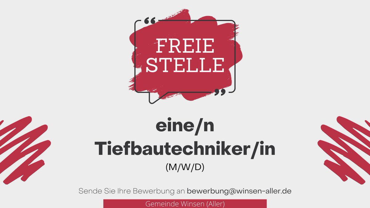 WinsenAller's tweet image. Wir suchen eine/n Tiefbautechniker/in. Alle Infos dazu finden Sie auf unserer Homepage: url.winsen-aller.de/2ac

#Stellenausschreibung #Tiefbau #Unbefristet #Jobs #UnbefristeteStelle #ArbeitenInWinsenAller #Stellenanzeige #freieStellen #WinsenAller #GemeindeWinsenAller