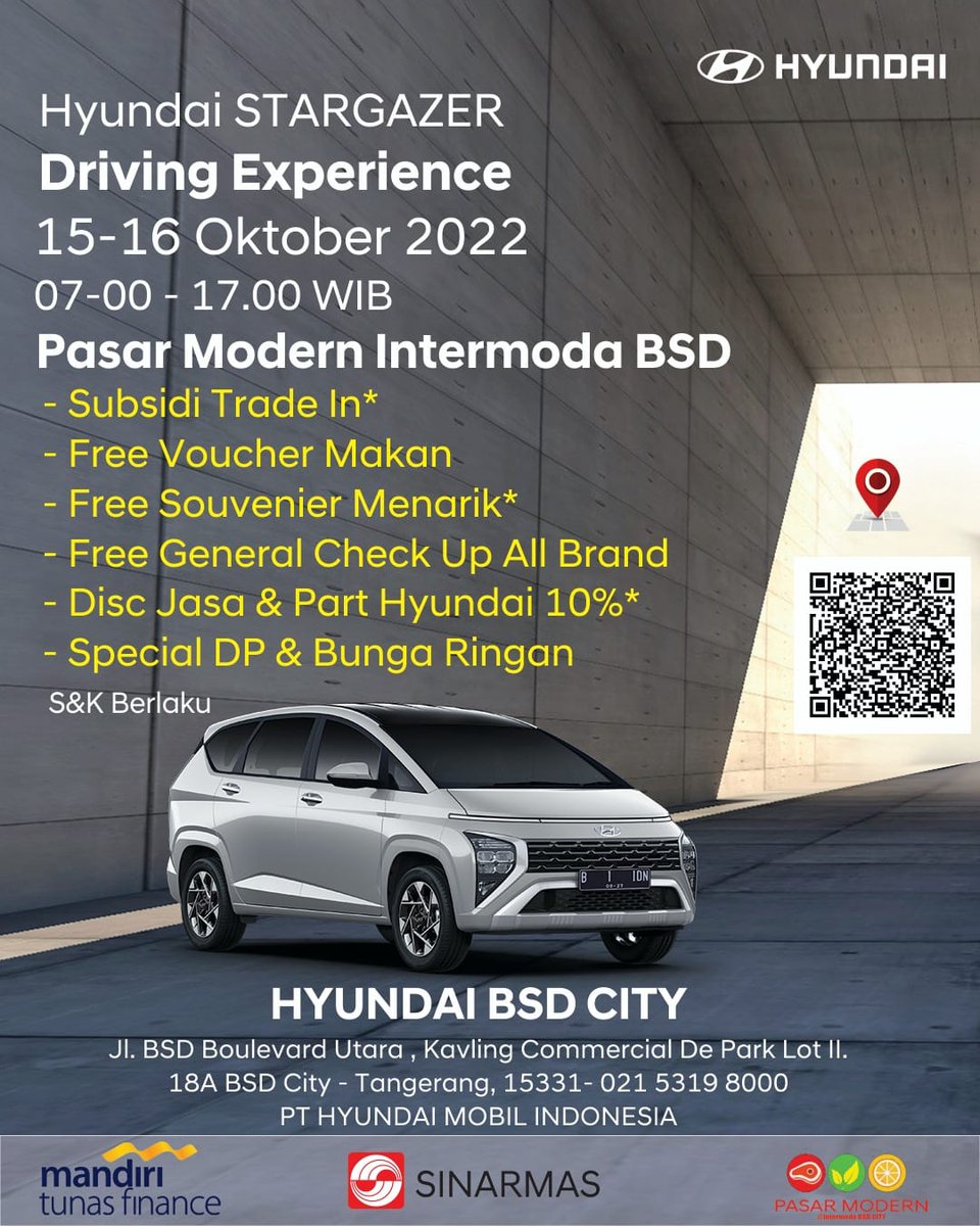 #hyundaistargazer 
Test Drive Event Hyundai Stargazer #Intermoda banyak hadiah & penawaran menarik jangan lewatkan kesempatan terbatas 
Info hubungi : 0811 816 009
#hyundaibsd #hyundaitangerang #bsdcity #sinarmas #mandiritunasfinance #infoserpong #infobsd #infotangerang #BSD