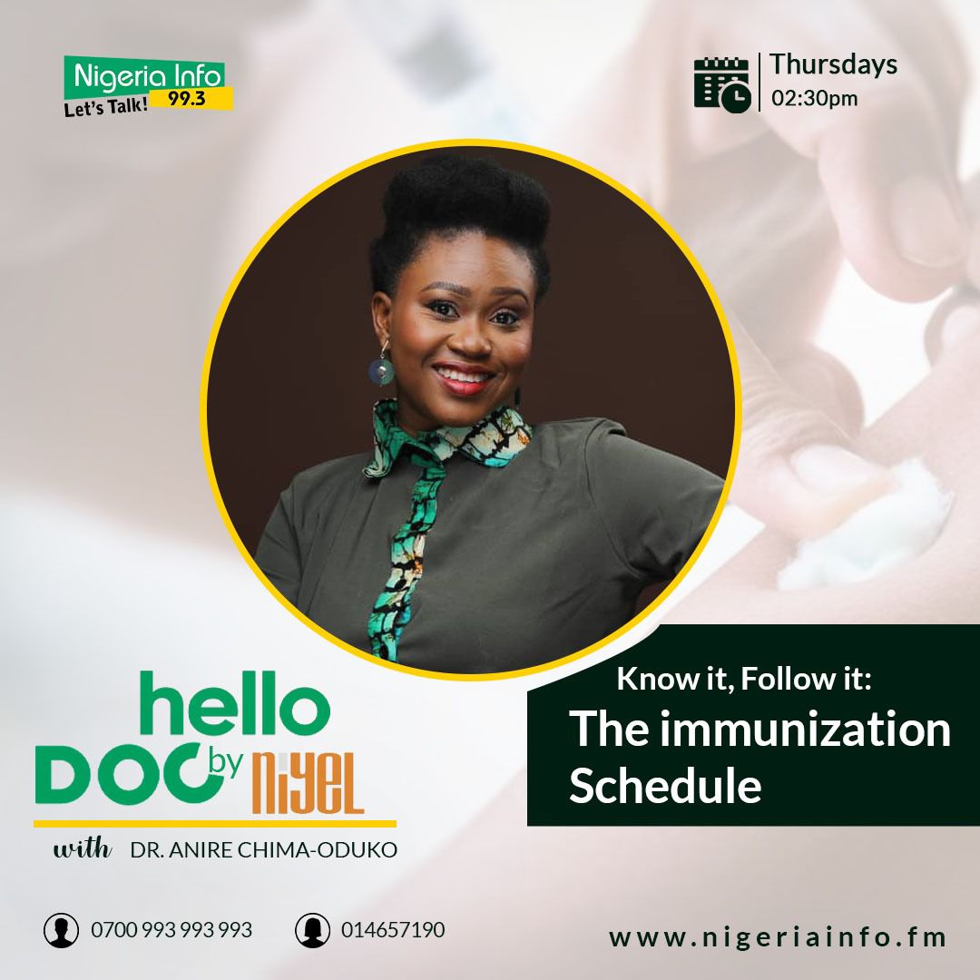 AnireOduko's tweet image. Join me today in another episode of the #hellodoc show to #poweruphealthandimmunization at Nigeria info radio station by 2.30 p.m today...

Let&apos;s meet here to discuss the routine immunisation schedule in Nigeria! 

See you soon?

#niyelcampaigns 
#PuHI 
#docanire
#publichealth