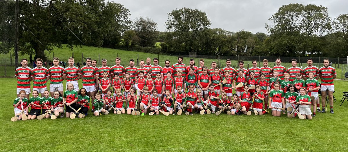 TractonGAAClub's tweet photo. 2 days to the County Final. 
We got the panel together for a photo with some of the next generation that take part in the mini games @ H/T.
Great to see Tracton colours all over the parish and further afield.
Please come along and support on Saturday! Tracton Abú 🟥🟩🟥🟩🟥🟩 https://t.co/JaxuG0O2Oy